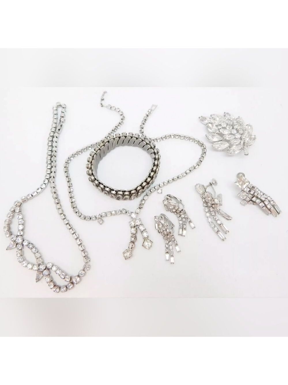 VNTG Weiss & Kramer Icy Rhinestone Necklaces Brooch Bracelet & Earrings 102.8g